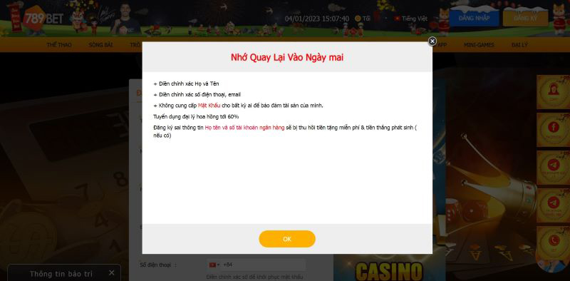 lưu ý khi đăng nhập 789bet