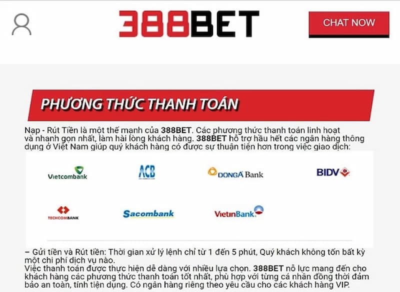 nạp/ gửi tiền và rút tiền 388bet 