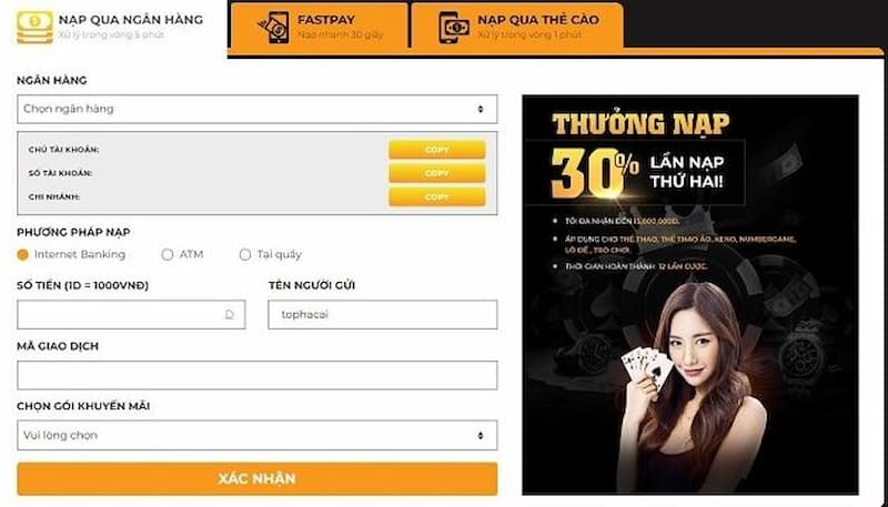 nạp tiền cho tài khoản mới