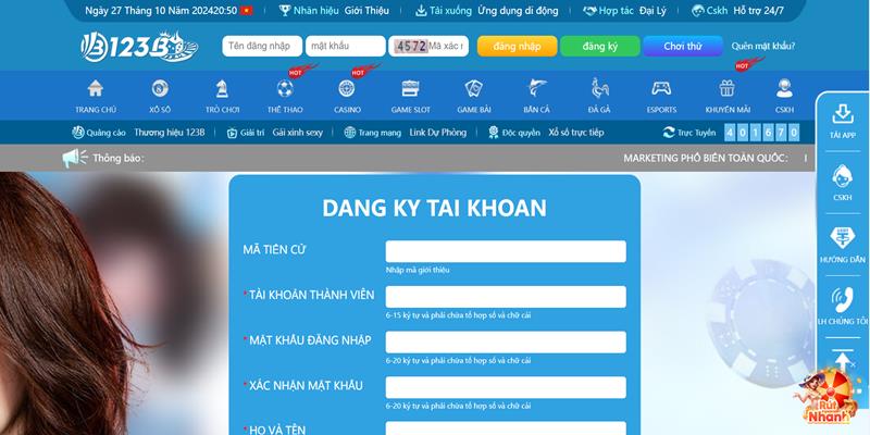 Bet thủ dễ dàng đăng ký gia nhập vào thế giới cá cược của 123B